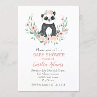 Invitation Panda à fleurs pour baby shower