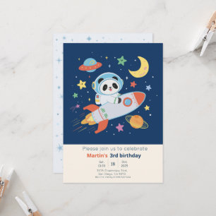 Invitation Panda Astronaute bleu et orange