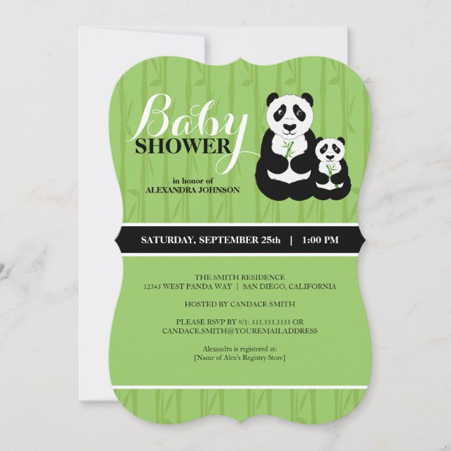 Invitation Panda Baby shower vert (Devant)