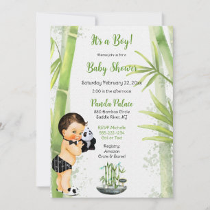 Invitation Panda Bamboo Thème Baby Boy Black White Green