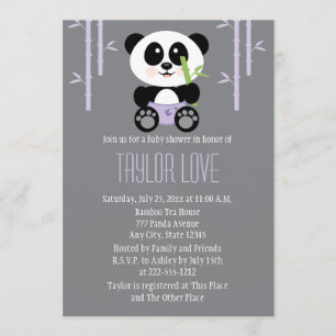 Invitation Panda bambou violet dans le Baby shower des plonge
