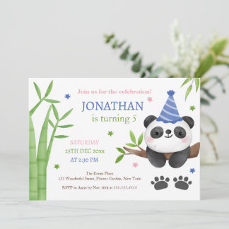 Invitation Panda Bear Green Bamboo Kids Birthday
