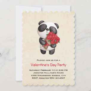 Invitation Panda Bear tenant le bouquet de la Saint-Valentin
