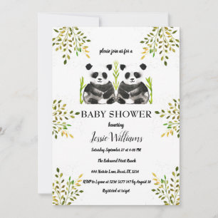 Invitation Panda Bear Twins Baby shower Verdure Nature