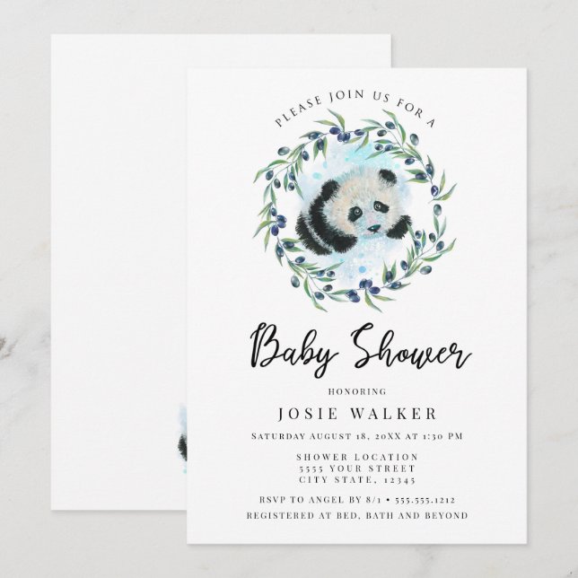 Invitation Panda bébé, Baby shower (Devant / Derrière)