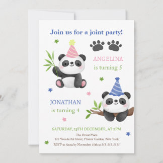 Invitation Panda Boy and Girl Joint Birthday