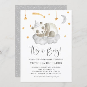 Invitation Panda couché mignon gris C'est un Baby shower garç