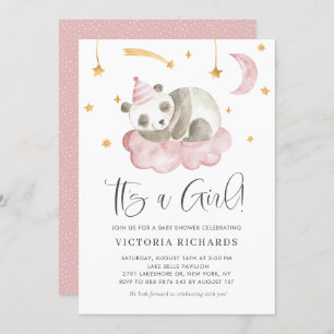 Invitation Panda couché mignonne rose C'est un Baby shower fi