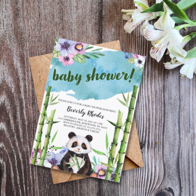 Invitation Panda d'aquarelle douce et Baby shower de bambou (Créateur téléchargé)