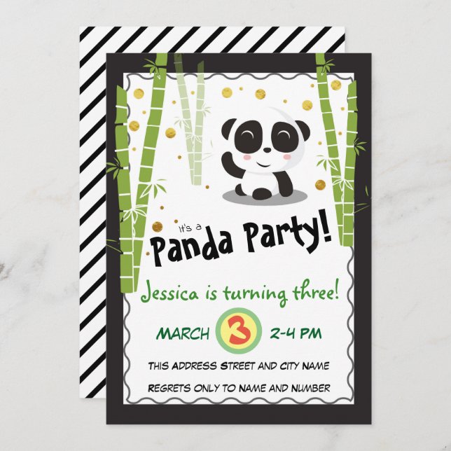 Invitation Panda fête d'anniversaire (Devant / Derrière)