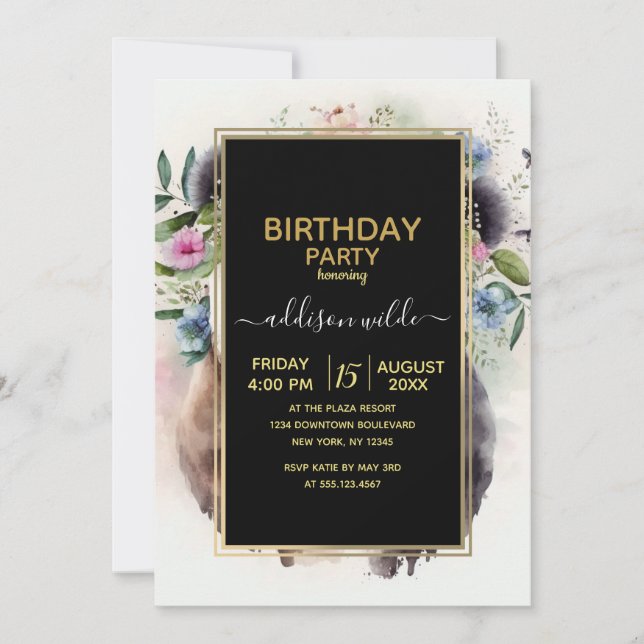 Invitation Panda Flowers Watercolor                           (Devant)