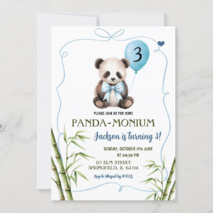 Invitation Panda garçon avec Bleu Bow dessiné Anniversaire