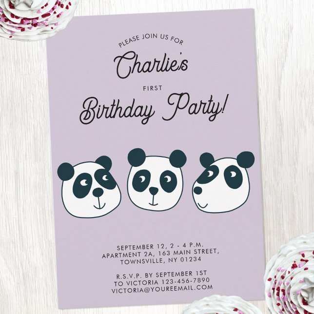 Invitation Panda Giant Cute Première fête d'anniversaire (Cute panda bear themed personalized first birthday party invitation)