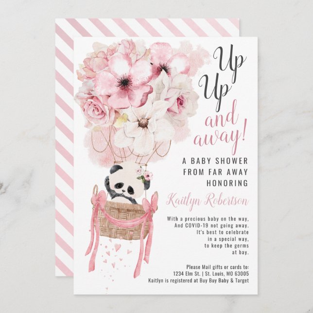 Invitation Panda Hot Air Balloon Douche Par Courrier Invitati (Devant / Derrière)