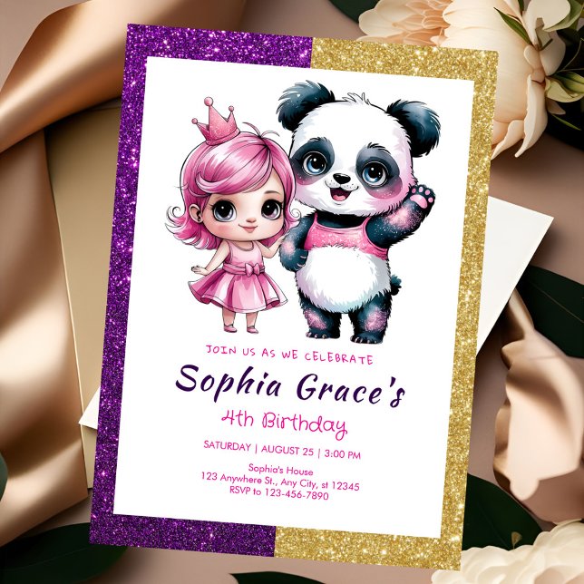 Invitation Panda mignonne avec anniversaire de princesse (Créateur téléchargé)