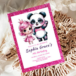 Invitation Panda mignonne avec anniversaire de princesse