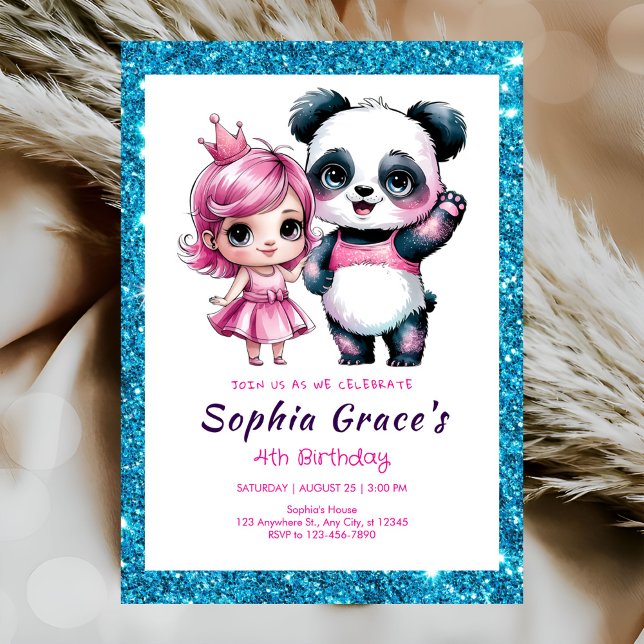 Invitation Panda mignonne avec anniversaire de princesse (Créateur téléchargé)