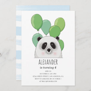 Invitation Panda mignonne. Fête d'anniversaire de garçon bleu