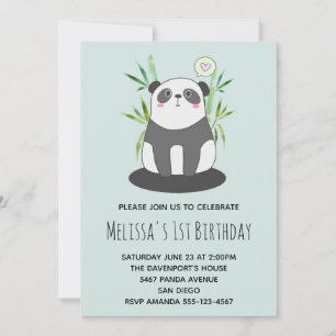 Invitation Panda noir et blanc mignon en Bambou Anniversaire