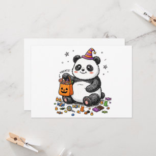 Invitation Panda potelé d'Halloween avec ventre de bonbons et
