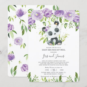 Invitation Panda Purple Floral Baby shower virtuel par courri