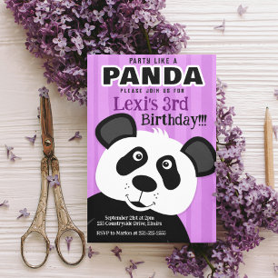 Invitation Panda Purple Girl Party Comme un Ours Panda Annive