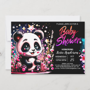 Invitation Panda rose Ours Whimsy Baby shower fille