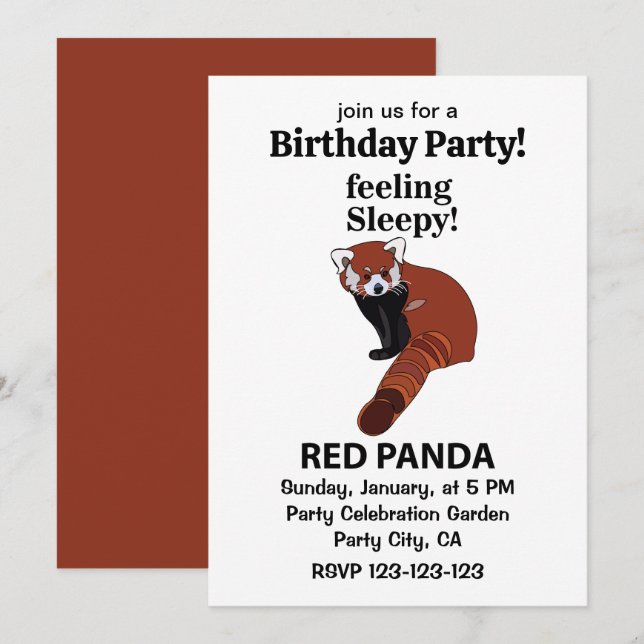 Invitation Panda roux se sentant endormi Anniversaire drôle d (Devant / Derrière)
