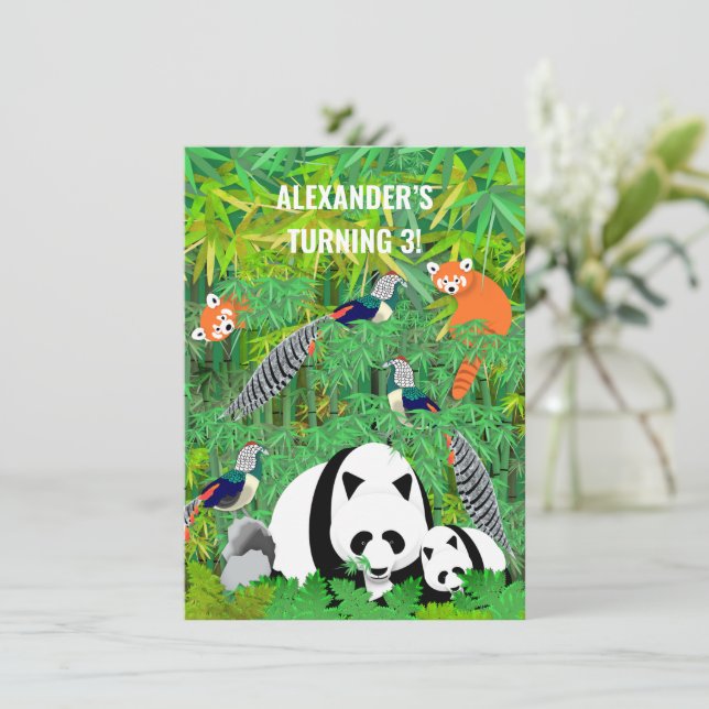 Invitation Pandas Lady Amherst's Pheasants Rouge Pandas Bambo (Debout devant)