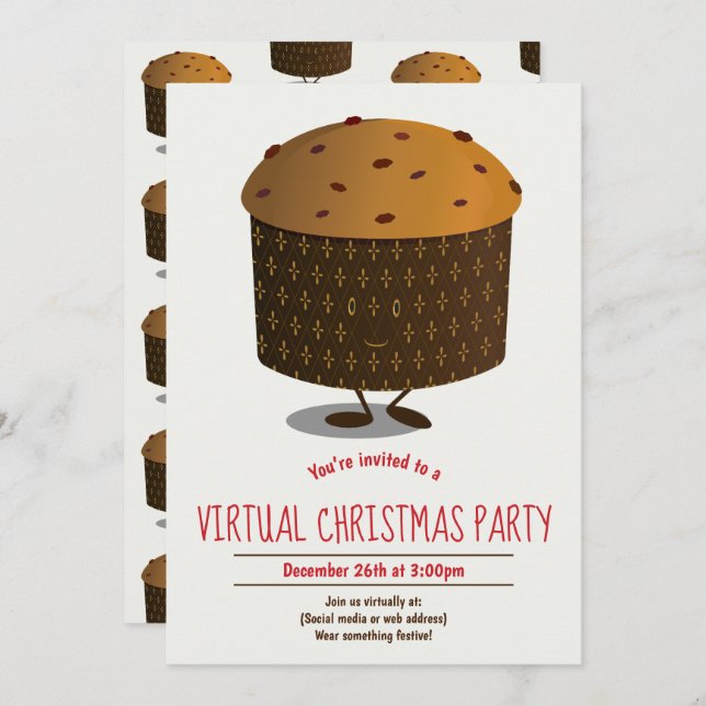 Invitation Panettone Red Brown Virtual Christmas (Devant / Derrière)