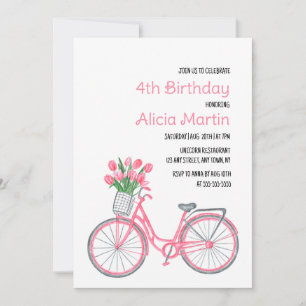 Invitation Panier à bicyclette rose Fleur de tulipe n'importe