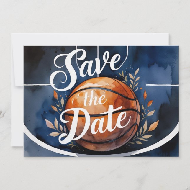 Invitation Panier de basketball Enregistrez la date avec un b (Devant)