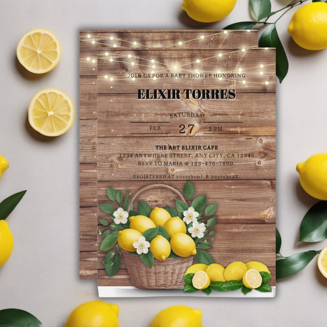 Invitation Panier de citron rustique Baby shower moderne (Créateur téléchargé)