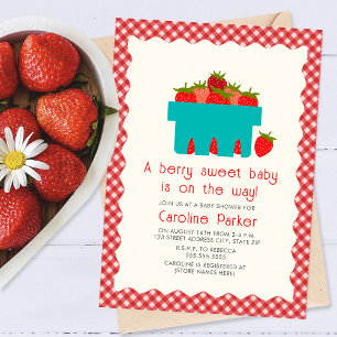 Invitation Panier de fraise Berry Sweet Baby En vichy