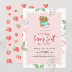 Invitation Panier de fraises à l'aquarelle  1er anniversaire