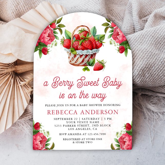 Invitation Panier de fraises Berry Sweet Arch Baby shower (Créateur téléchargé)