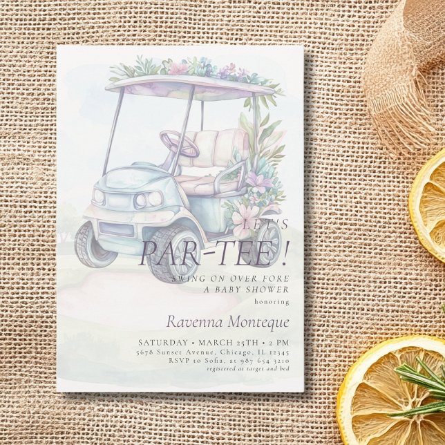 Invitation Panier de golf à l'aquarelle Baby Shower Par-Tee (Créateur téléchargé)