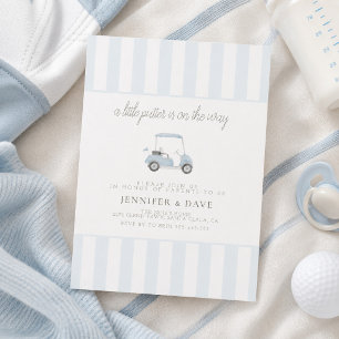 Invitation Panier de golf bleu, petit golfeur en route