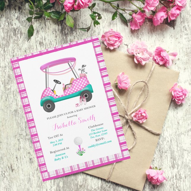 Invitation Panier de golf rose avec fournitures pour bébé Bab (Créateur téléchargé)