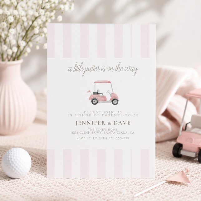 Invitation Panier de golf rose, petit golfeur en route (Créateur téléchargé)