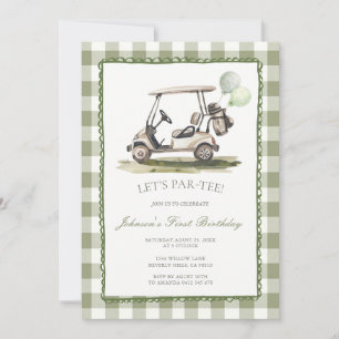 Invitation Panier de golf vert sauge anniversaire gingham