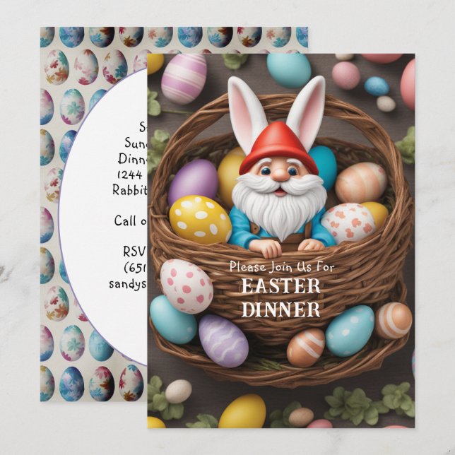 Invitation Panier de lapin nain d'œufs de dîner de Pâques (Devant / Derrière)