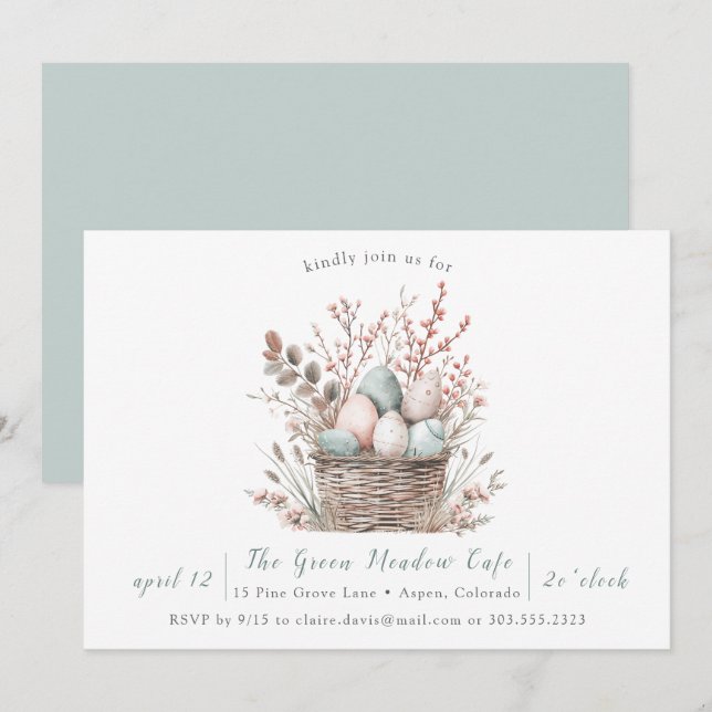 Invitation Panier de Pâques Brunchtime Fleur pastel (Devant / Derrière)