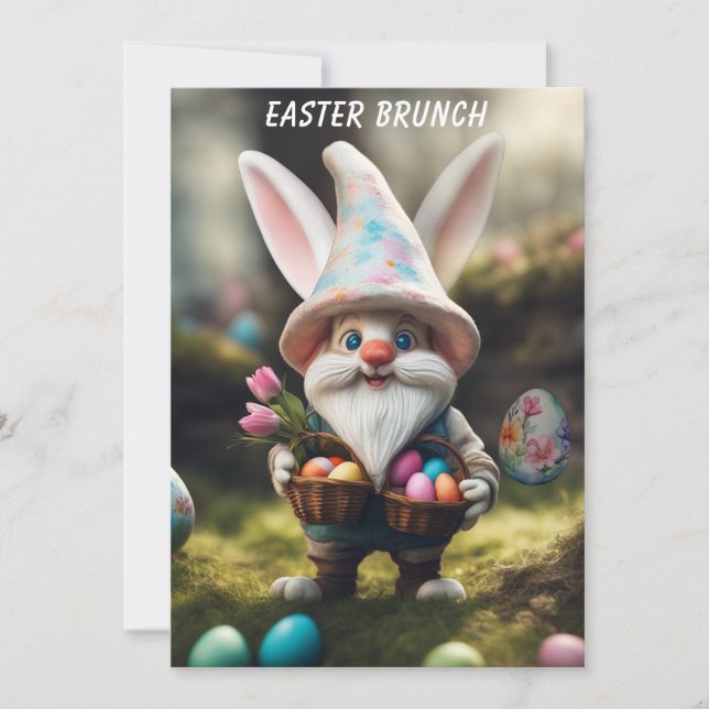 Invitation Panier de Pâques de Lapin Gnome Œuf pour le Brunch (Devant)