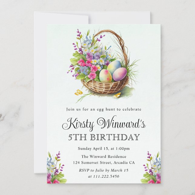 Invitation Panier de Pâques Fleurs de Printemps Aquarelle Ann (Devant)