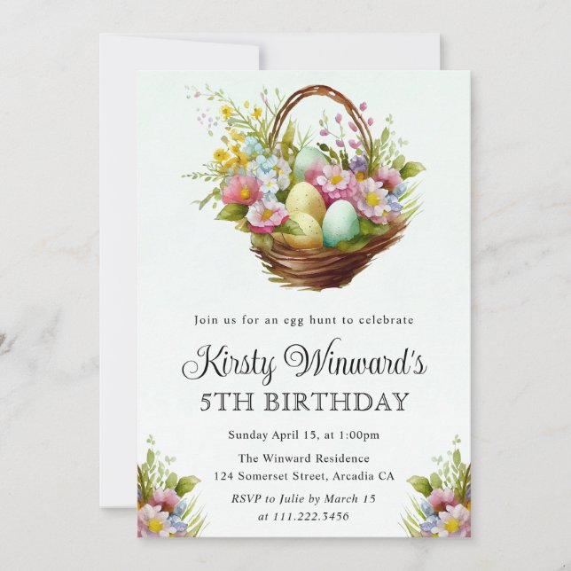 Invitation Panier de Pâques fleurs de printemps aquarelle Ann (Devant)