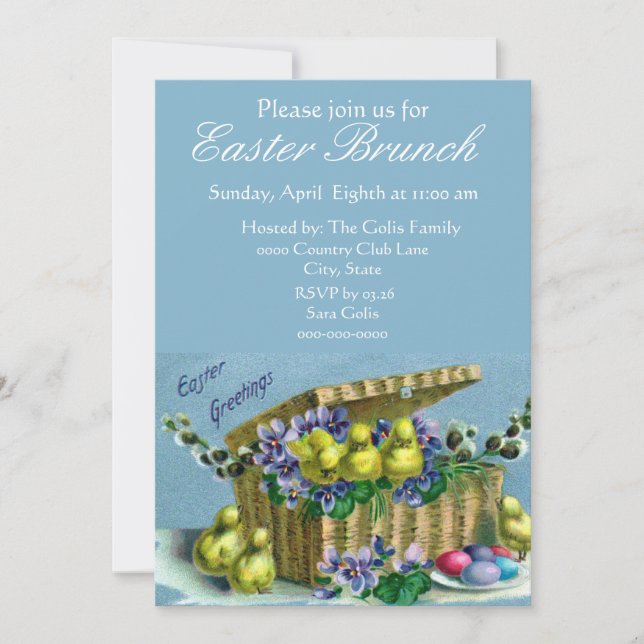 Invitation Panier de Pâques vintage pour brunch familial  (Devant)