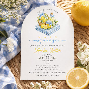 Invitation Panier de pique-nique à carreaux bleus Citron Ente