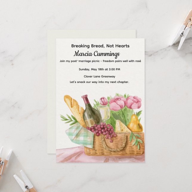 Invitation Panier de pique-nique pour célébration de divorce  (Devant/Arrière en situation)