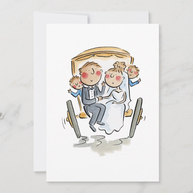 Invitation Panier devant le cheval, couple mariage (Devant)